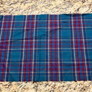 Pendleton Vintage 100% Virgin Wool Plaid Scarf Teal Blue Burgundy Made in USA